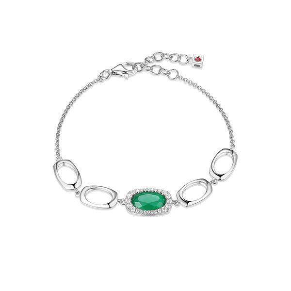 BR1LAJDA-W "Aureole" Genuine Chrysoprase Oval and Cubic Zirconia with Oval Link Bracelet