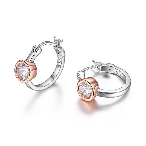 ER2LCDT96-2T Sterling Silver SPHERE Bezel Set Two Tone Hoop Earrings