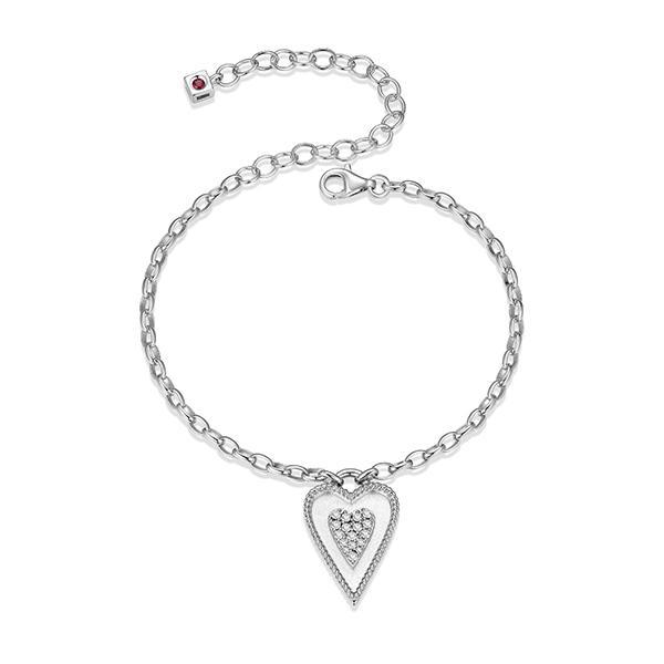 BR1LAPF0-W-6.5 Long Love Cubic Zirconia Elongated Heart Rolo Bracelet Size 6.5