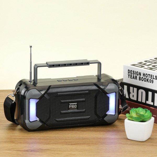 Carry Handle RGB LED Lights Wireless Portable Bluetooth Speaker KIP60 for Universal Cell Phone And Bluetooth Device - Black