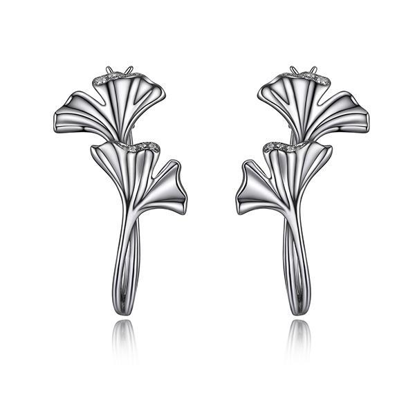ER2LCAJ00-W Sterling Silver GINKO Cubic Zirconia 17mm Hoop Earrings