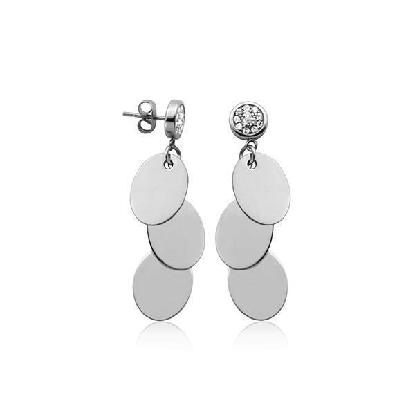 CJ Steelx 3 Layer High Polished Oval CZ Earrings - Silver