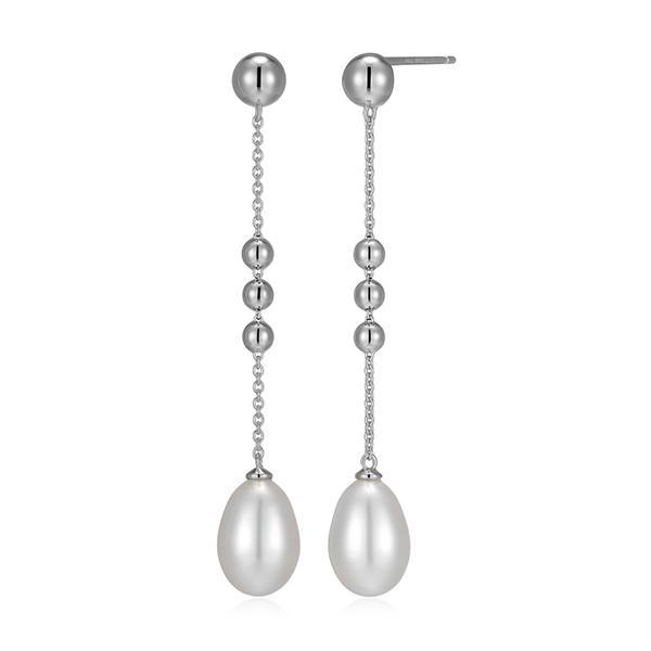 ER2LCU845-W Sterling Silver GENESIS Oval White Pearl and Bead Dangle Stud Earrings