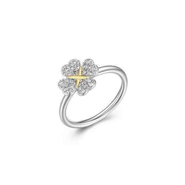 Diamondlite Cubic Zirconia Love and Kisses Clover Ring - Silver and Gold - Size 7
