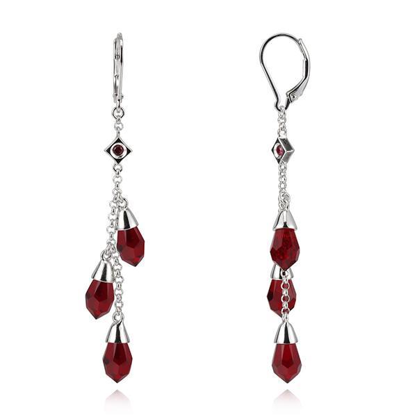 ER2LBMT95-W Sterling Silver Red Swarovski Crystal Cluster Leverback Earrings