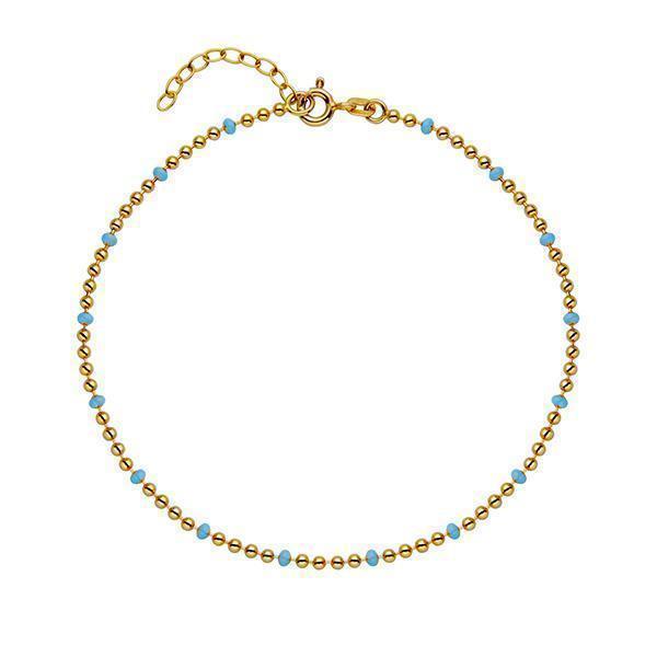 Enamel Bead Chain Anklet In Sterling Silver - Turquoise and Gold