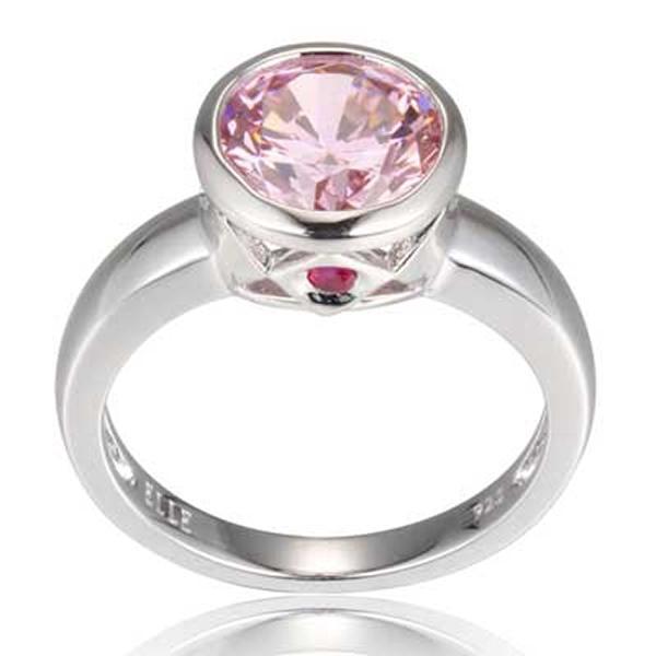 RR4L87806-W-8 Sterling Silver Pink Cubic Zirconia Bezel Set Ring Size 8