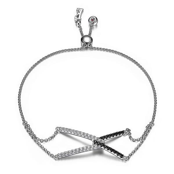 BR1LADQG-W-9 Tuxedo Black Nano and Cubic Zirconia Criss Cross Bolo Bracelet Size 9