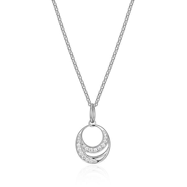 NR0LC0L00-W-18 Sterling Silver  BETWEEN Oval Double Swirl with Cubic Zirconia Necklace Size 18