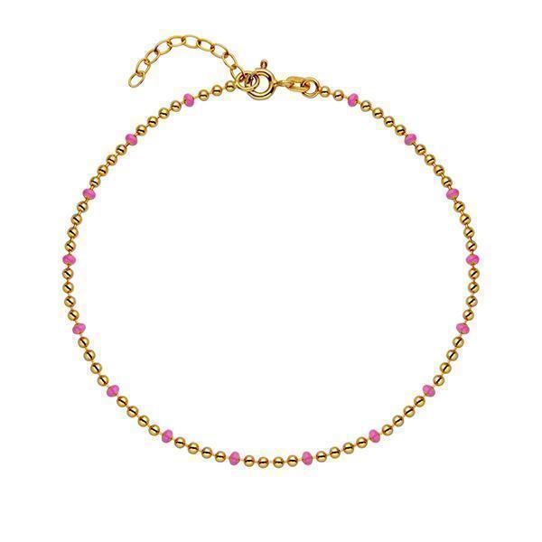 Enamel Bead Chain Anklet In Sterling Silver - Pink  and Gold