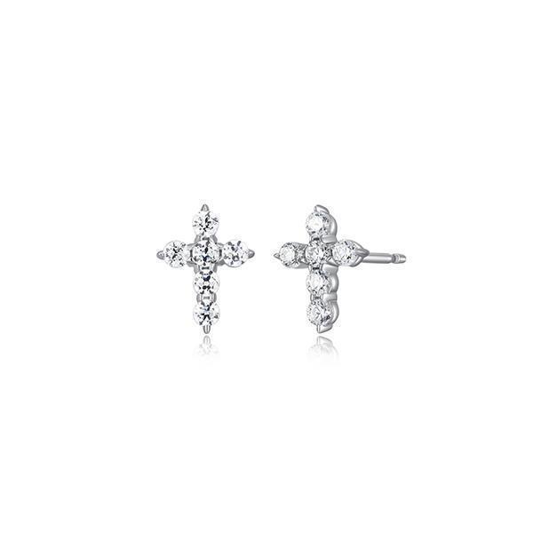 Diamondlite Cubic Zirconia 8x6mm Mini Cross Stud Earrings - Silver