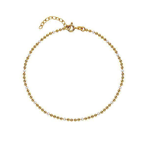 Enamel Bead Chain Anklet In Sterling Silver - White and Gold