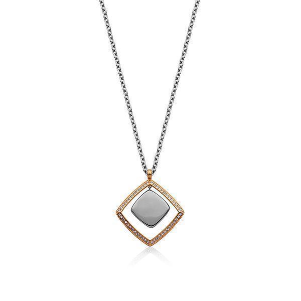 CJ Steelx Crystal Diamond Necklace - Silver and Rose Gold