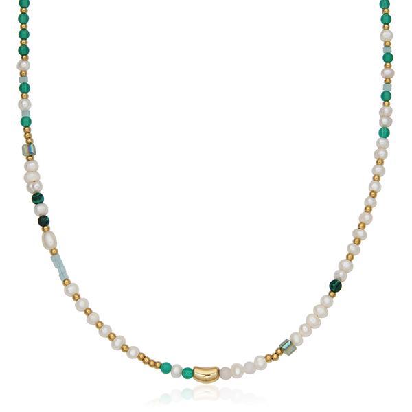 CJ STEELX Green Agate and Pearl Necklace Size 15 - Gold