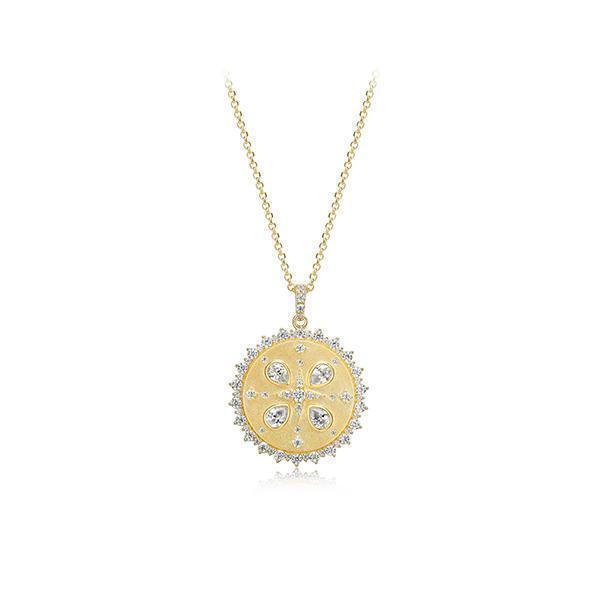 Goddess Diamondlite Cubic Zirconia Embellished Medallion Rolo Necklace - Gold