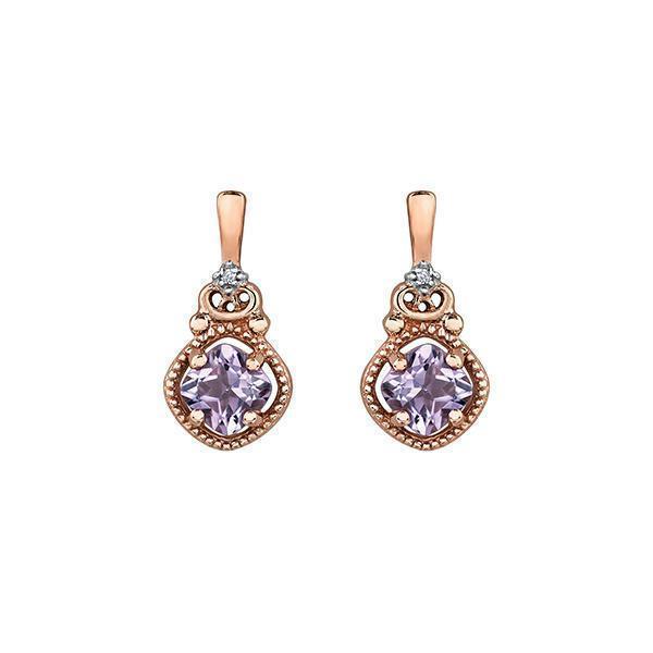 Diamond and Amethyst Earrings in 10K Rose Gold (0.005 CT. T.W.) - Rose Gold and Pink