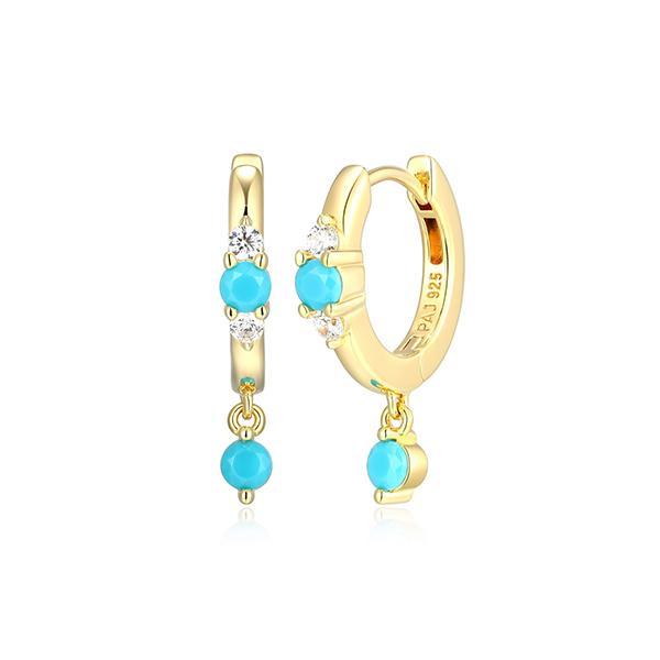 E32AW0GGK-Y Sterling Silver Diamondlite and Turquoise Nano Huggie Earrings