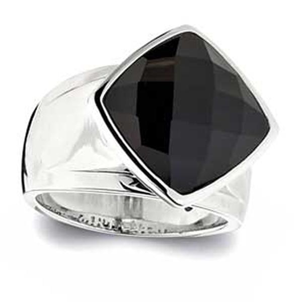 RR4L81027-W-7 Sterling Silver Black Agate Diamond Shaped Ring Size 7