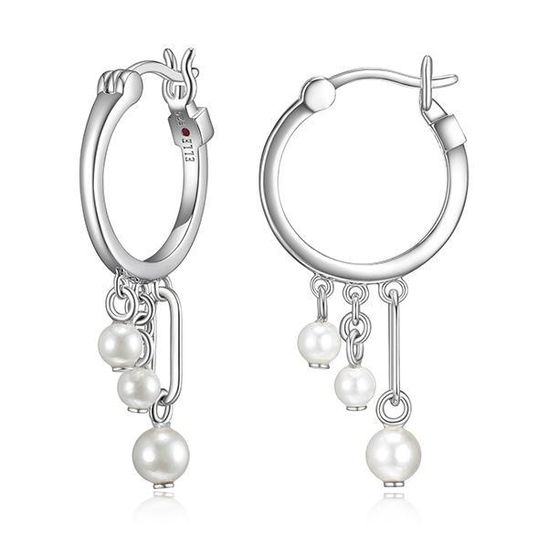 ER2LCFZBG-W Sterling Silver GEM Clip White Shell Pearl Drop 16mm Hoop Earrings