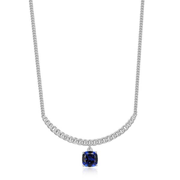 NR0LBZ20-W Weave Created Blue Sapphire Cushion Cut Pendant Necklace