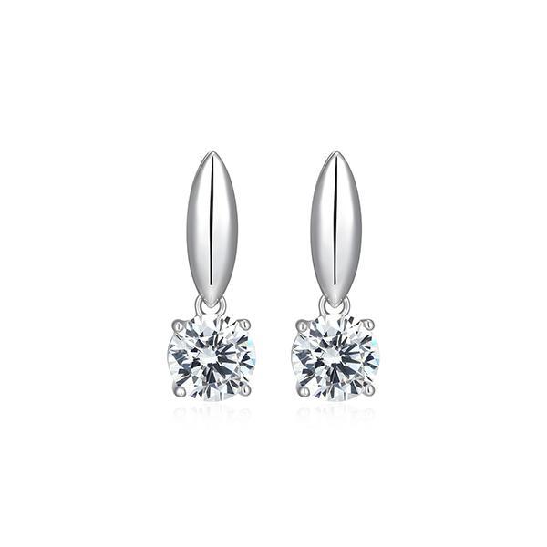 ER2AVBY00-W Sterling Silver Round Diamondlite Cubic Zirconia Dangling Earrings