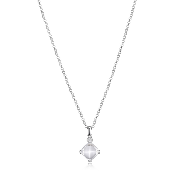 NR0LBJ4A-W Marble Synthetic Cushion Cut Crystal and CZ Short Necklace