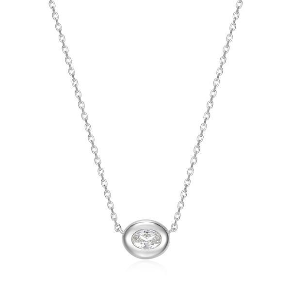 NR0AD3F00-W-17 Sterling Silver Puffy Bezel Diamondlite Cubic Zirconia Pendant Necklace Size 17