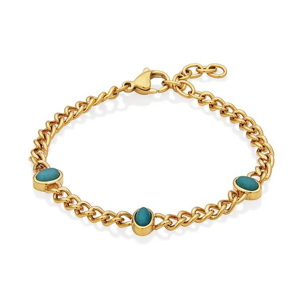 CJ STEELX Aquamarine Station Curb Chain Bracelet Size 6.5 - Gold