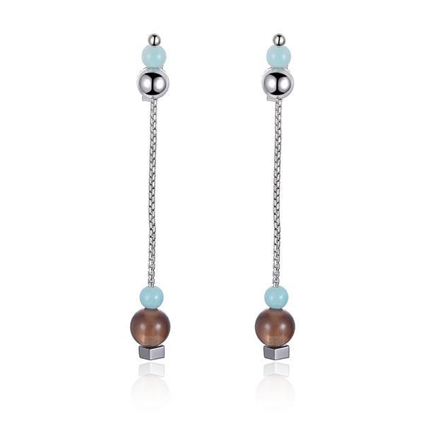 ER2LC60CB-W Sterling Silver  Smoky Quartz and Amazonite Post Earrings
