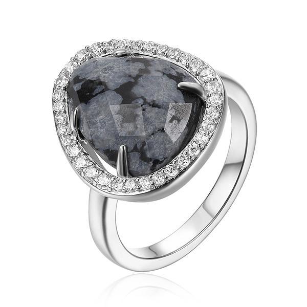 RR4L980AJ-W-7 Sterling Silver Snowflake Obsidian and Cubic Zirconia Halo Ring Size 7