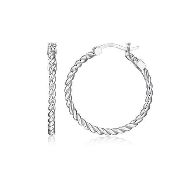 ER2LCLK-W "Nautical" Rope Finish 27mm Round Hoop Earrings
