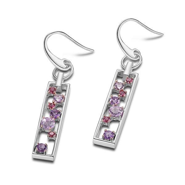 ER2LBWK23-W Sterling Silver ORCHID RAIN Bezel Set Amethyst Hook Earrings