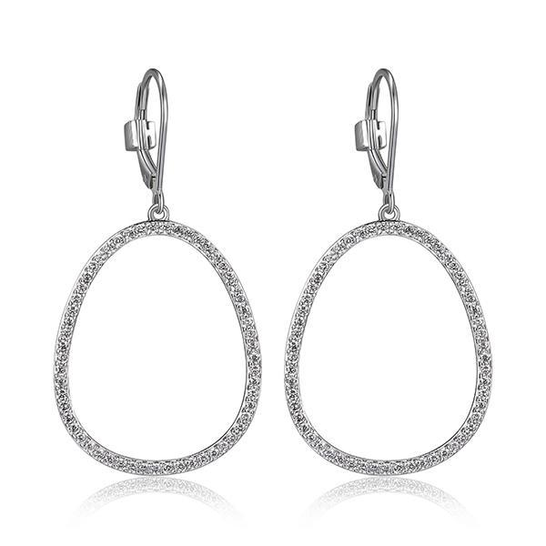 ER2LCBW00-W Sterling Silver Cubic Zirconia Oblong Leverback Earrings