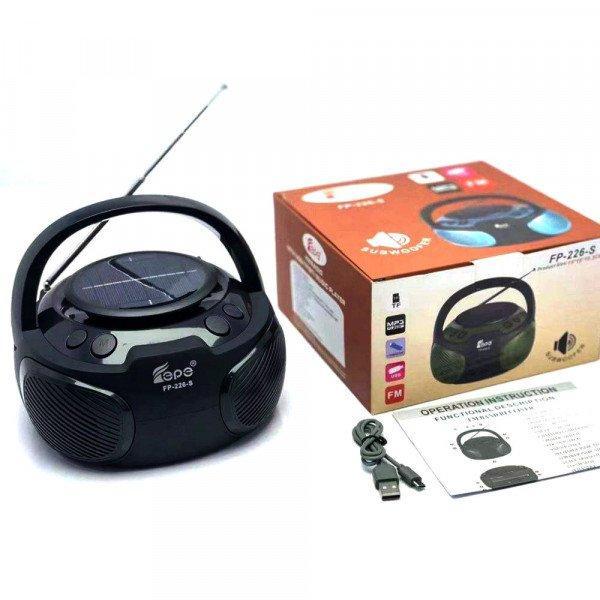 Classic CD Player Design Portable Bluetooth Speaker with Solar-Powered - Perfect for Outdoor Adventures and Sustainable Living KIFP226 for Universal Cell Phone And Bluetooth Device - Black