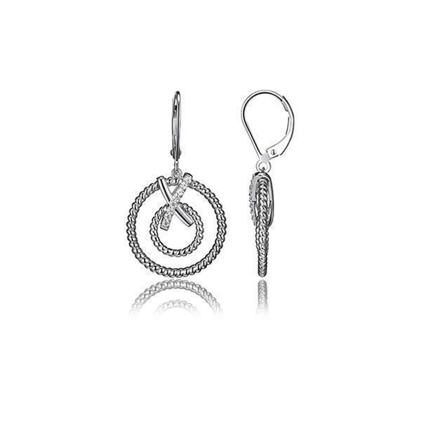 ECGR2Q063-W Sterling Silver "LINQ" Double Circle Leverback Dangle Earrings with CZ