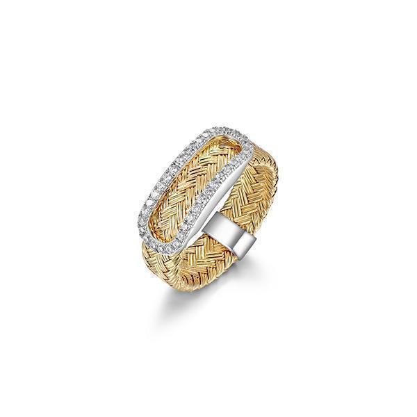 RS4Q03T-2T-8 Sterling Silver "Paperclip" Woven Tube Link with CZ Ring - Silver and Gold