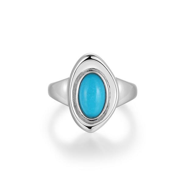 RR4LAKJFV-W-9 Sterling Silver OASIS Oval Genuine Turquoise Ring Size 9