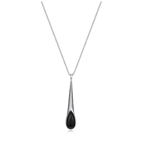 NR0LBVQ2-W Ethereal Drops Black Agate Pendant Necklace