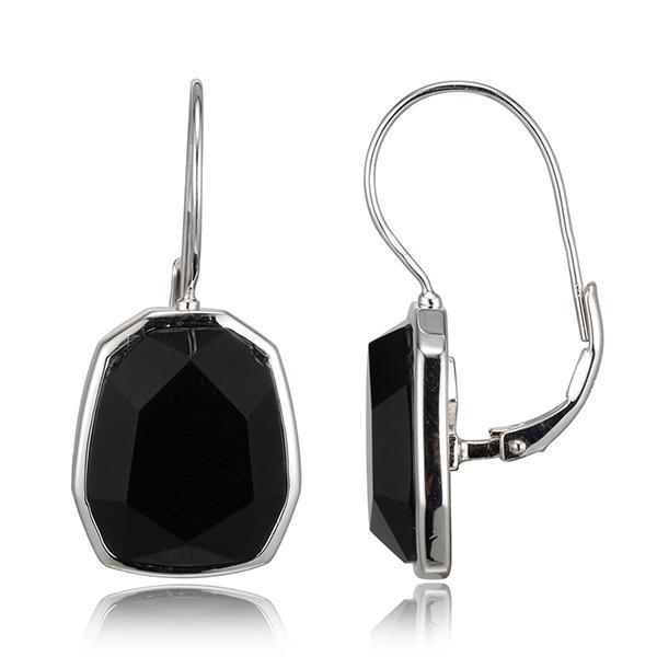 ER2LBM227-W Sterling Silver Black Agate Euro Wire Earrings