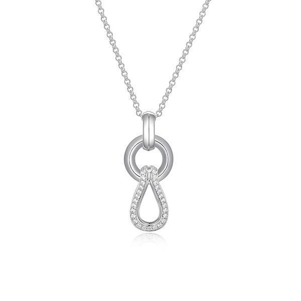 NR0LBN1-W "Coalesce" Sterling Silver Circle and Pear Shape Pave Cubic Zirconia Necklace