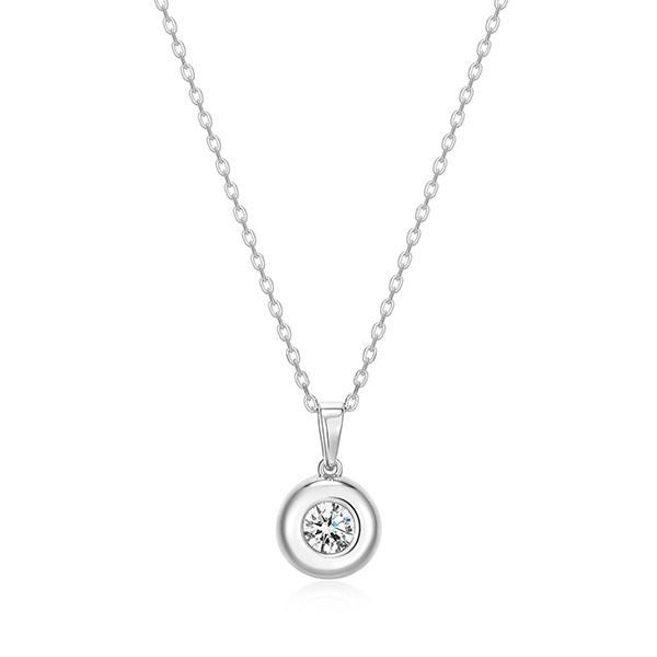NR3AXKZ00-W-17 Sterling Silver Puffy Bezel 5mm Round Cubic Zirconia Pendant Necklace Size 17