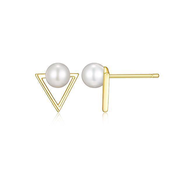 5mm Genuine Pearl Triangle Stud Earrings in Sterling Silver - Gold