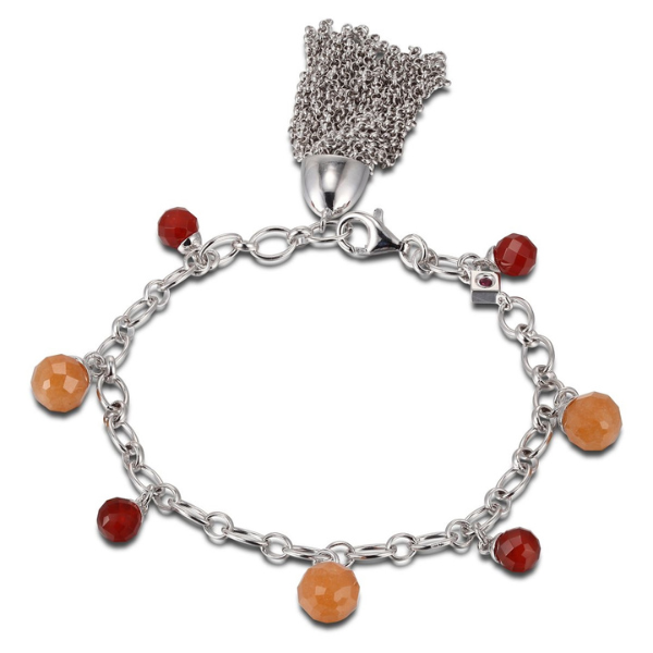 BR1LA589-W-7.5 Calypso Red Aventurine Charm and Tassel Bracelet Size 7.5