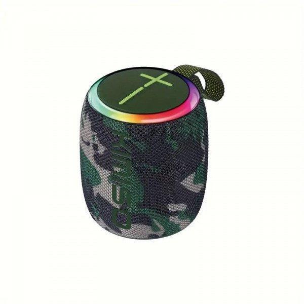 Portable Bluetooth Speaker with RGB LED Light - Round Drum Design for Wireless Audio Streaming KIKMS215 for Universal Cell Phone And Bluetooth Device - Camo