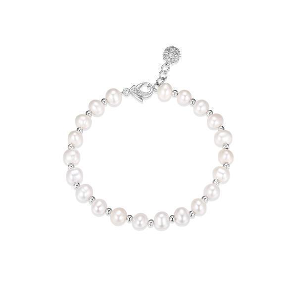 Diamondlite Cubic Zirconia 6mm Genuine White Potato Pearl Bracelet in Sterling Silver - Silver