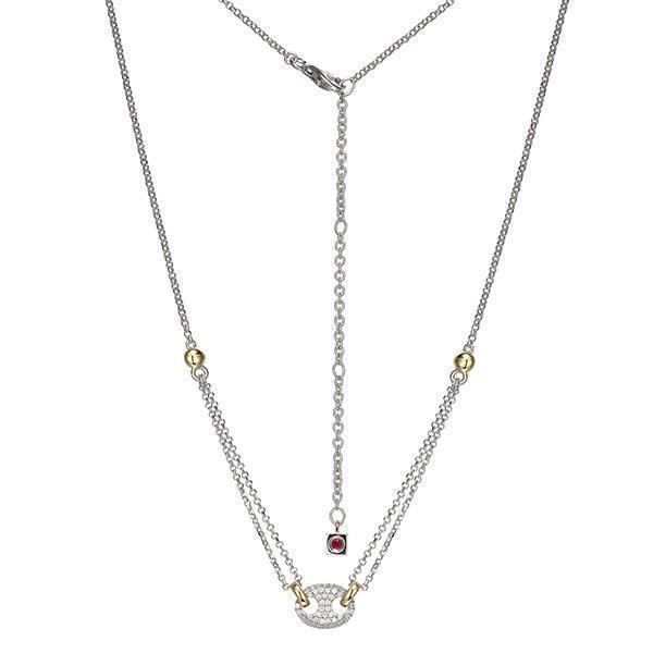 NR0LBUZ-2T "Espion" Two-tone Sterling Silver with Pave Cubic Zirconia Necklace