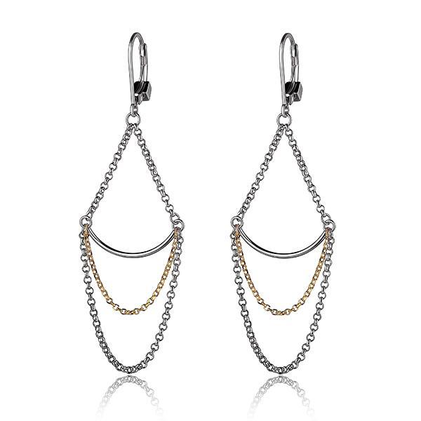 ER2LC53A0-2T Sterling Silver Multi Chain Leverback Two Tone Earrings