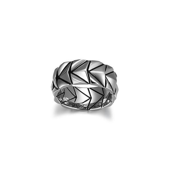 Sterling silver CJ Ethos CHEVRON rhodium plated with black oil high polished 10mm band - Size 11