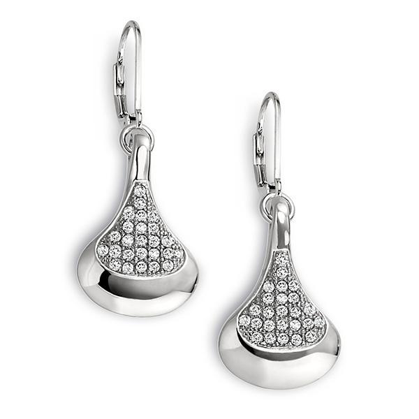ER2LBCK00-W Sterling Silver Micro Pave Cubic Zirconia Teardrop Leverback Earrings