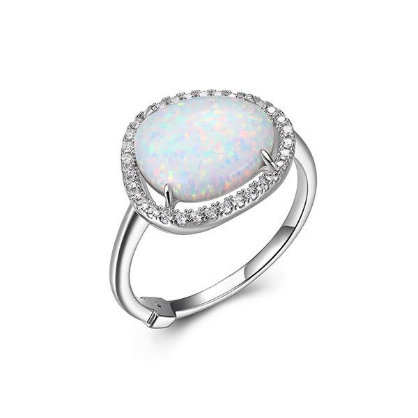 RR4LAAX39-W-7 Sterling Silver HALO Synthetic Opal and Cubic Zirconia Ring Size 7